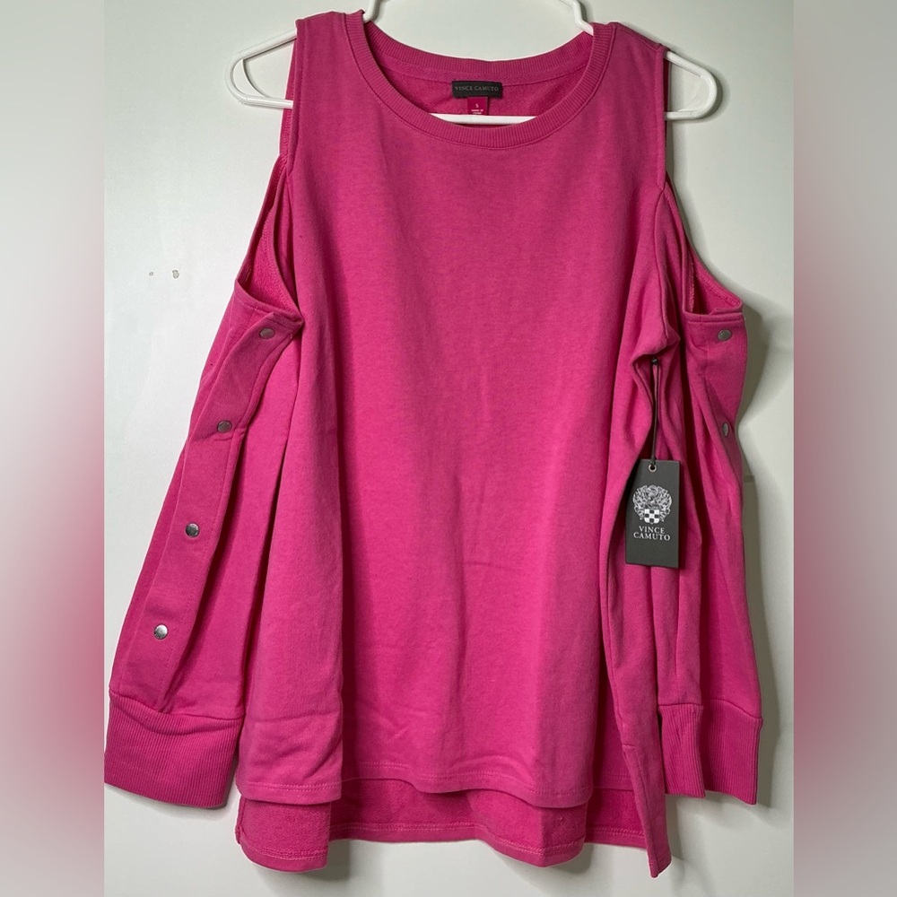 Vince Camuto Womens Solid Cold Shoulders Blouse Spring Hibiscus Small New